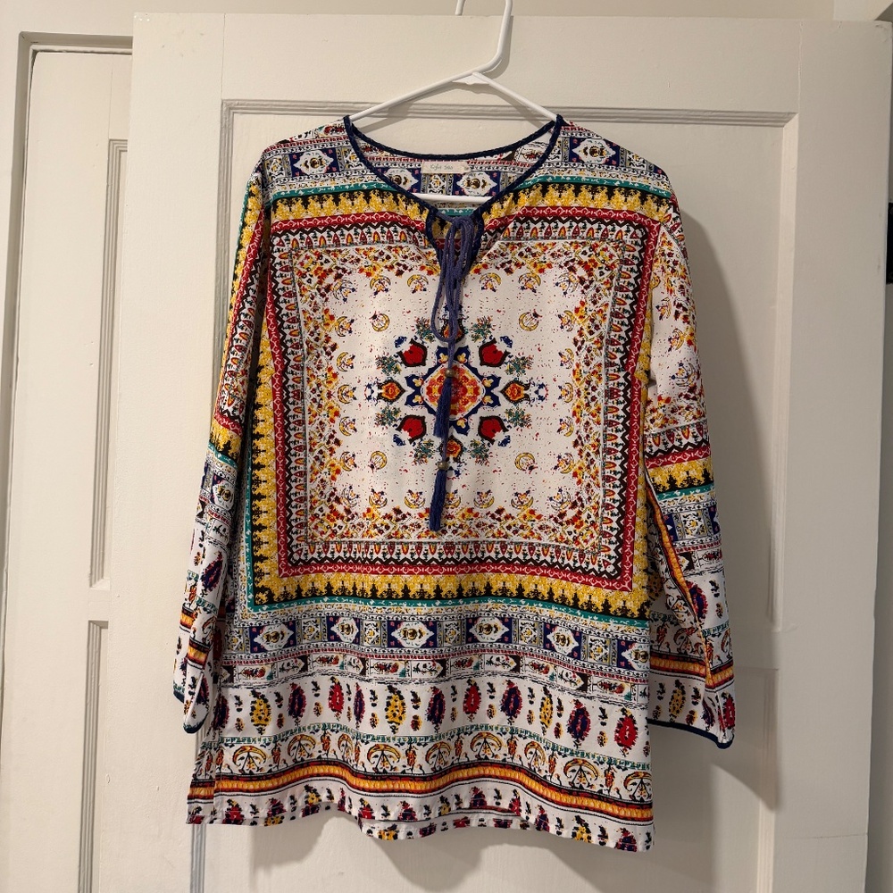 Vintage Kyla Seo Bohemian Long-Sleeve Tunic Blouse